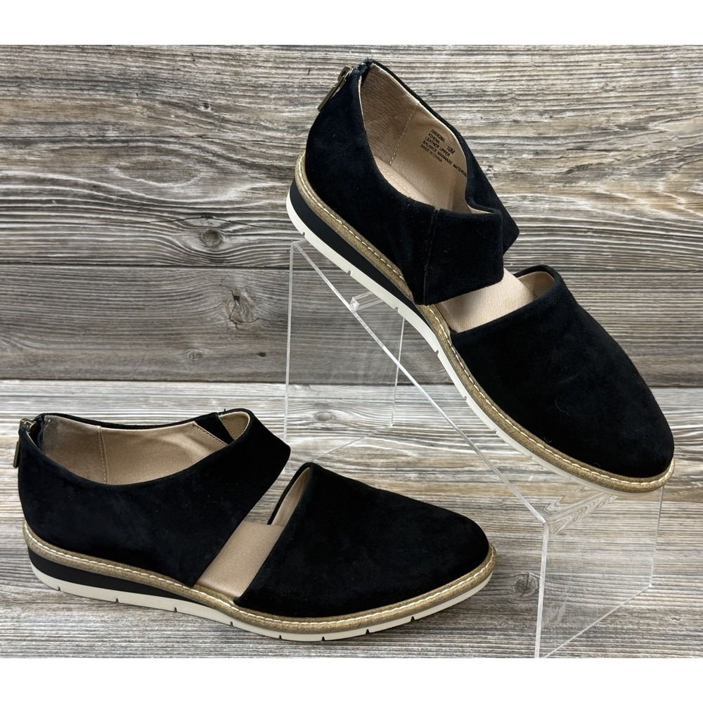 Adam Tucker Me Too Athena Womens Sz 10M Black/Beige Suede Leather Comfort Flats